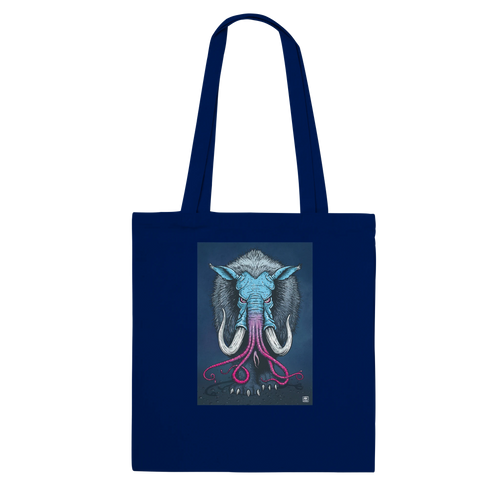 Marineblaue Baumwolltasche mit der Illustration «Baku» von Mik Rothenbühler 